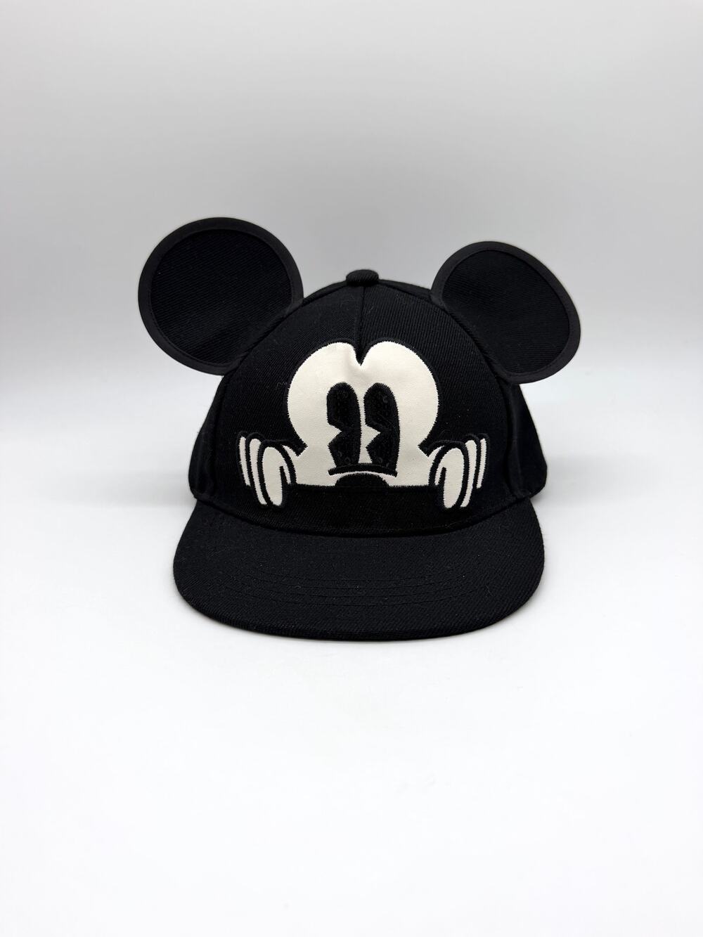 Disney Mickey Mouse Black Snapback Hat 3D Ears Peeking Face Sequin Eyes Cap